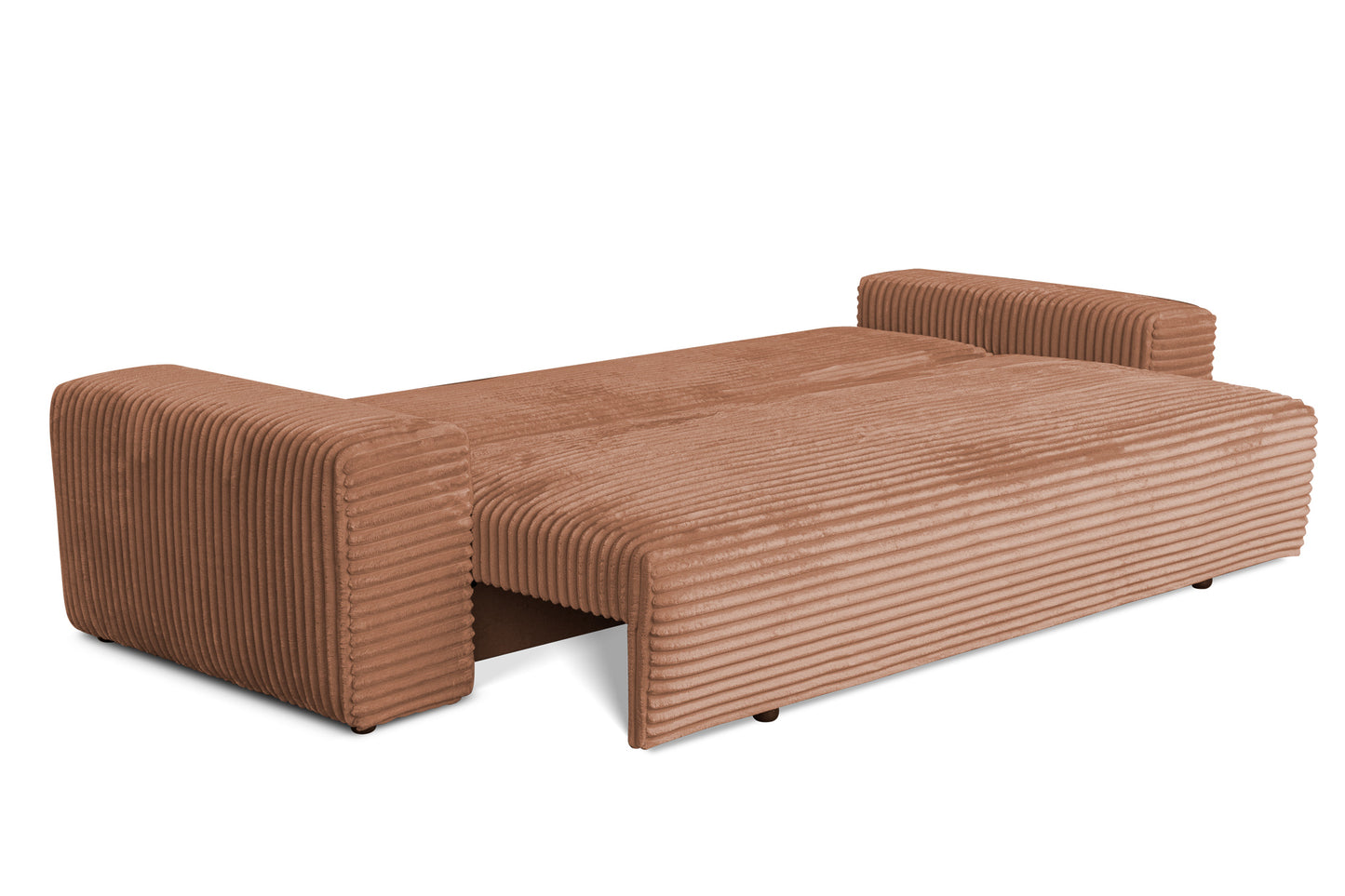Sofa CORDO von Sofiland – Schlafsofa mit Bettkasten, Cord-Sofa 265x105 cm, Hellbraun 56