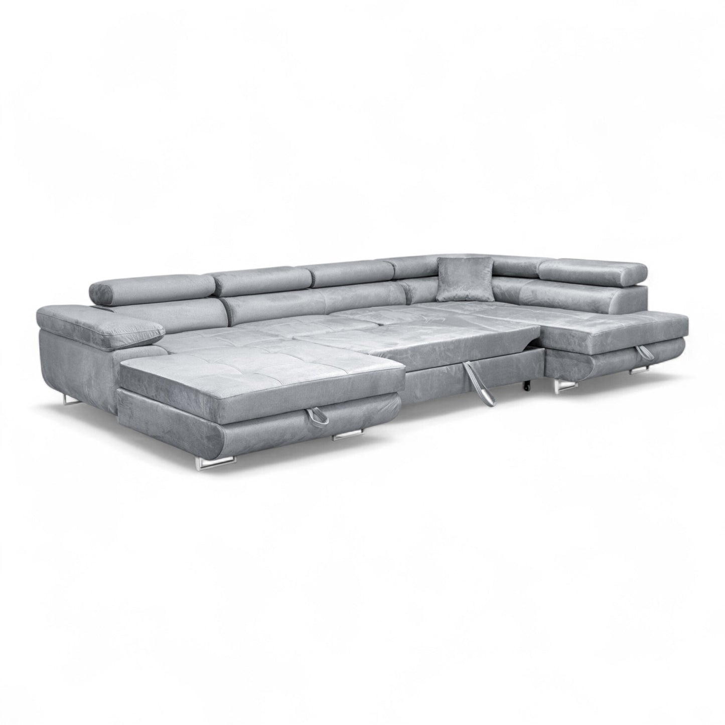 Sofiland Aller XXL U-Form Ecksofa rechts mit Schlaffunktion, Couchgarnitur mit 2 Bettkästen, Wohnzimmersofa Hellgrau MONOLITH 84, Sofa, Bettsofa