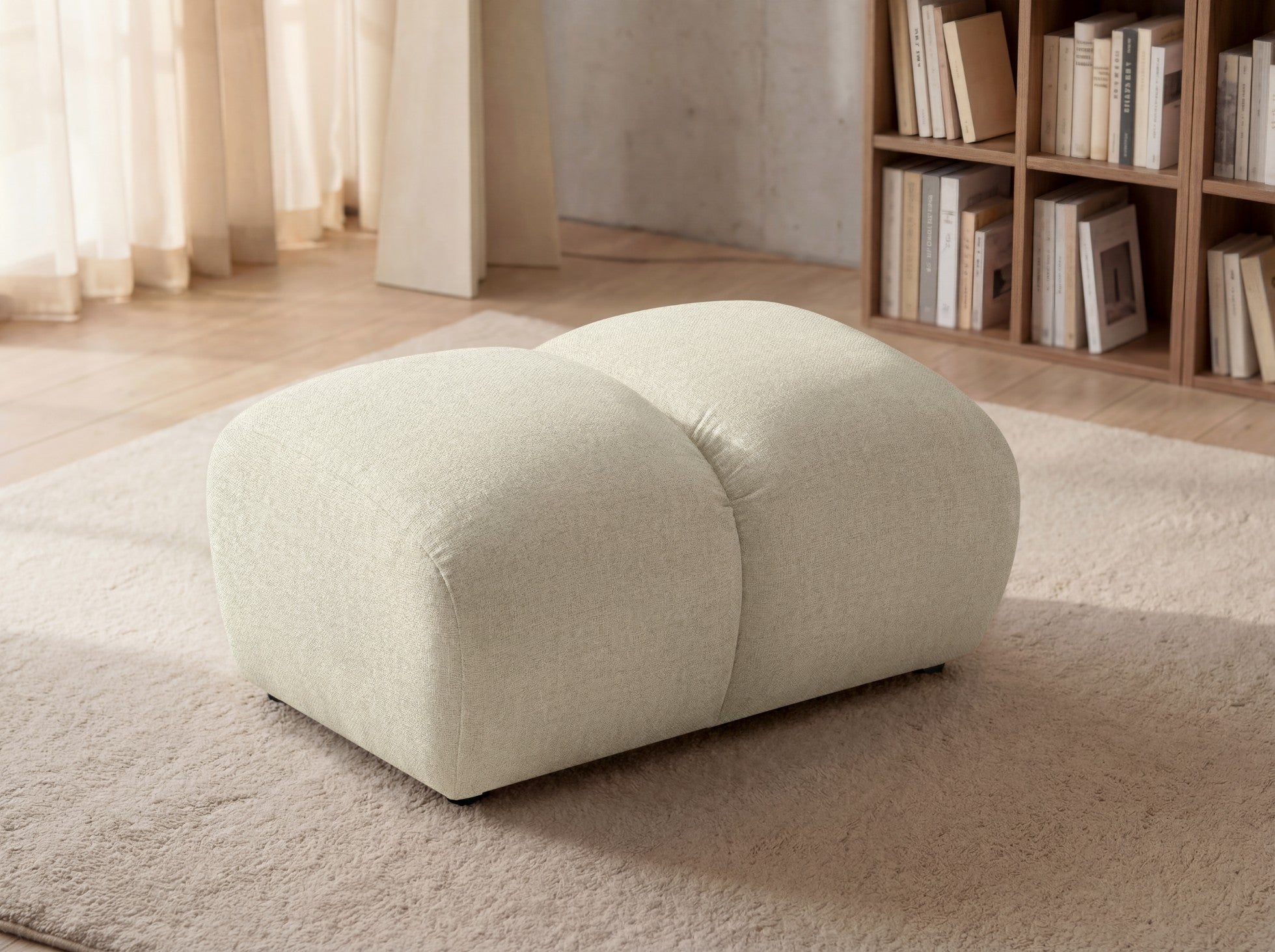 Lounge Hocker SAVIO – Stoff Puente 03 Cremeweiß – 90x70 cm – Design Sitzpouf mit Premium HR-Komfort