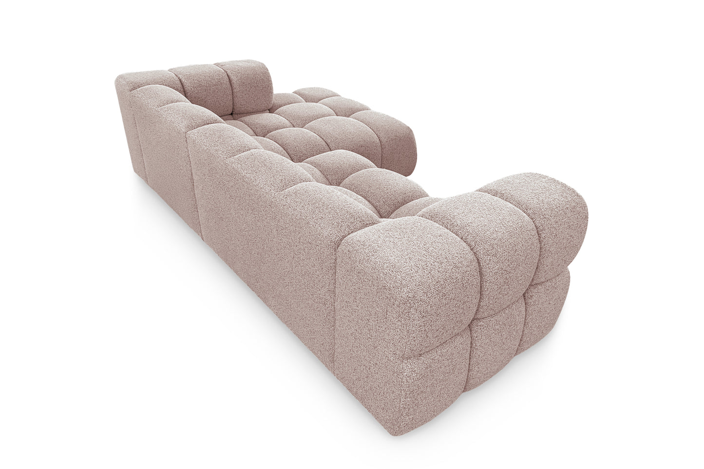 Ecksofa AVERRO 280x150 cm Puente 68 Altrosa Ottomane RECHTS – Modernes Bubble-Sofa mit Bweichem Chenille-Strukturstoff
