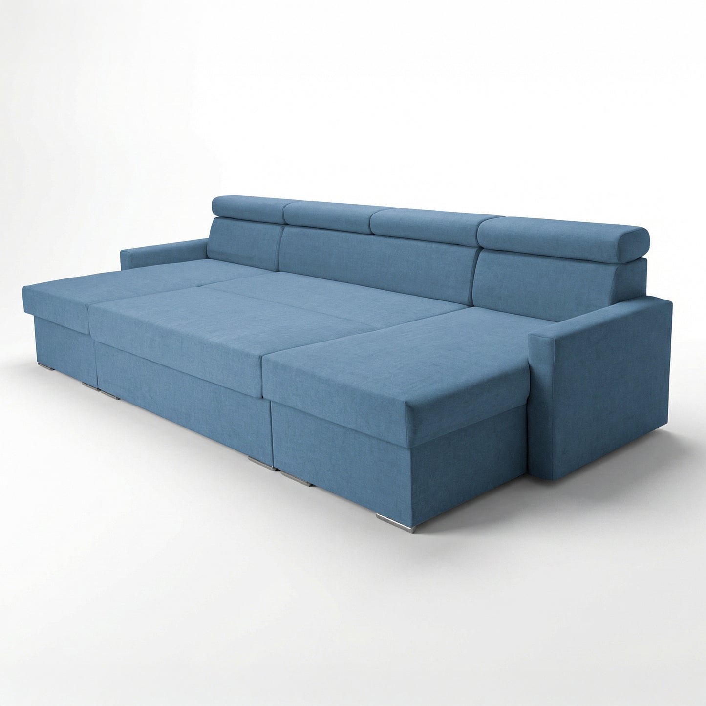 Vega U Ecksofa nach Maß | Breite anpassbar | Schlaffunktion 2 Bettkästen U-Form verstellbare Kopfstützen Samtstoff Best 305x151 cm (Blau)