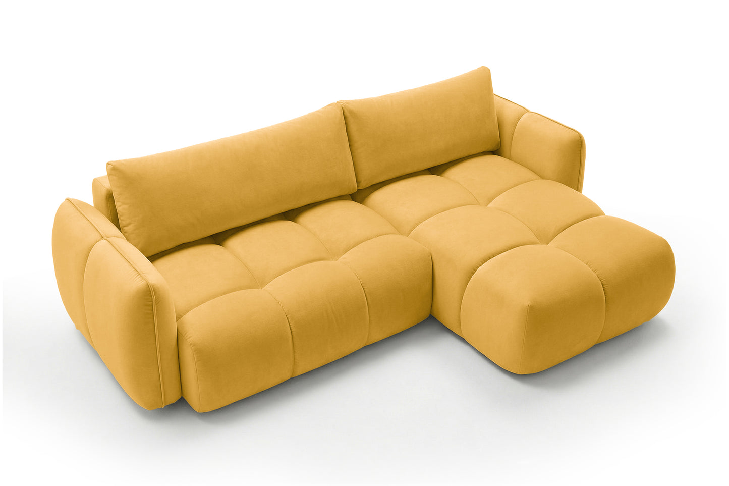 Ecksofa BELVEO mit Schlaffunktion und Bettkasten L-Form Ausrichtung Rechts Stoff Bluvel 68 Gelb