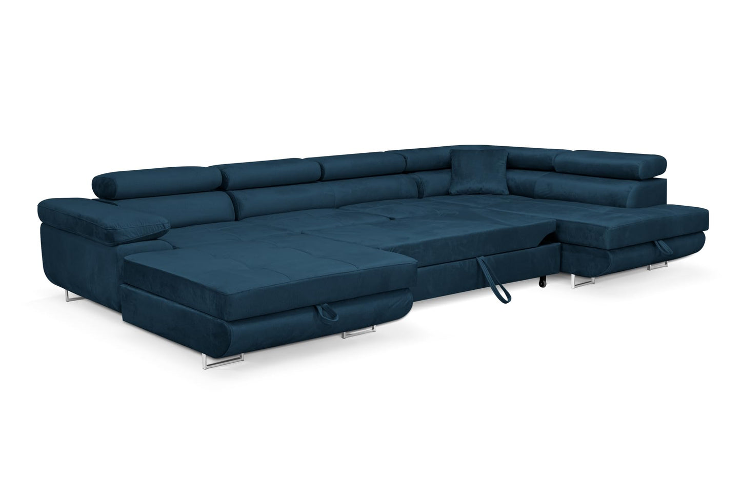 Wohnlandschaft Aller Moon U XXL-Ecksofa mit Schlaffunktion und zwei Bettkästen. (Dunkelblau, Rechts)