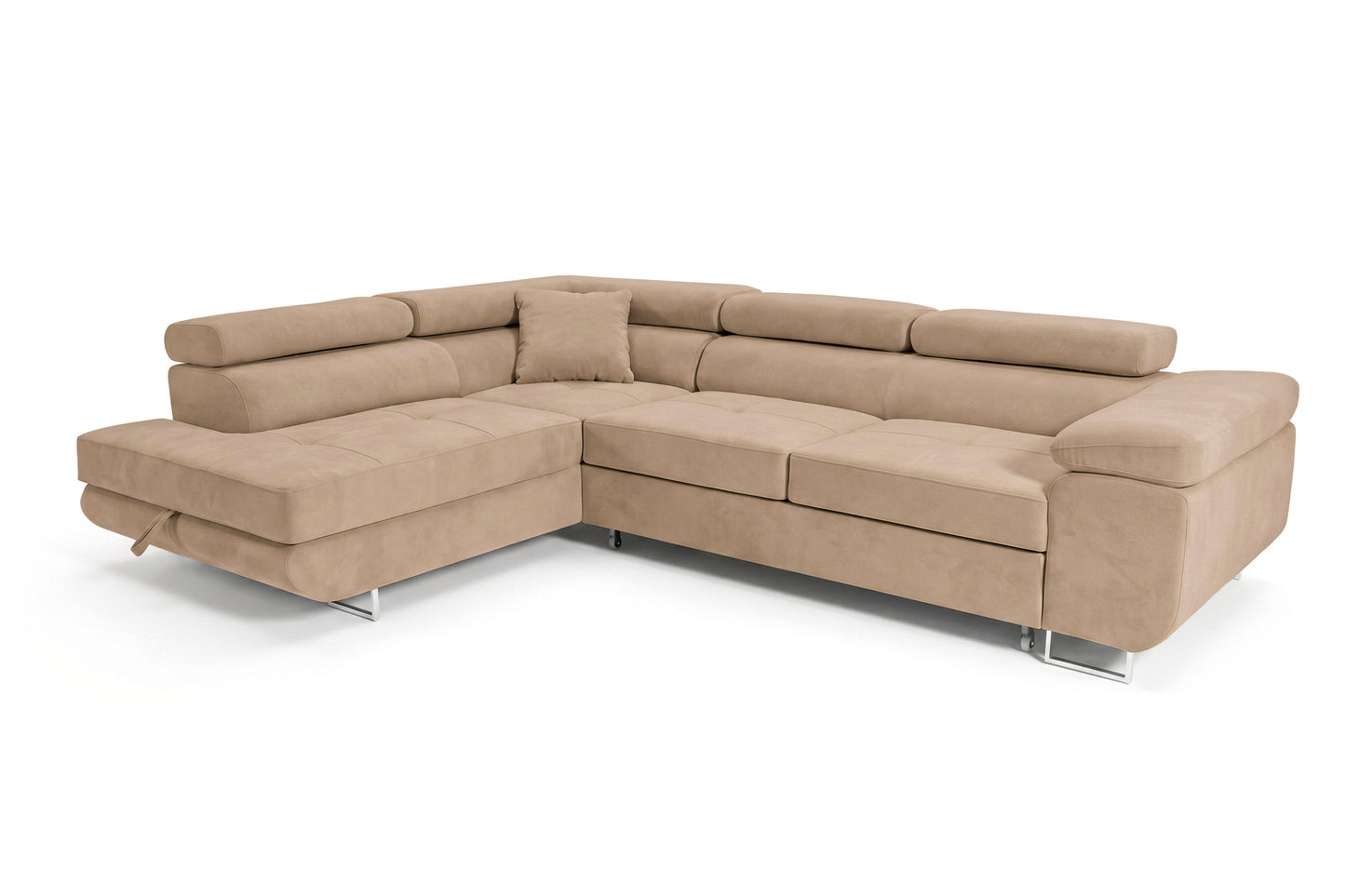 Ecksofa Luca L-Form Beige Stoff Element 06 Linke Ottomane mit Schlaffunktion & Bettkasten