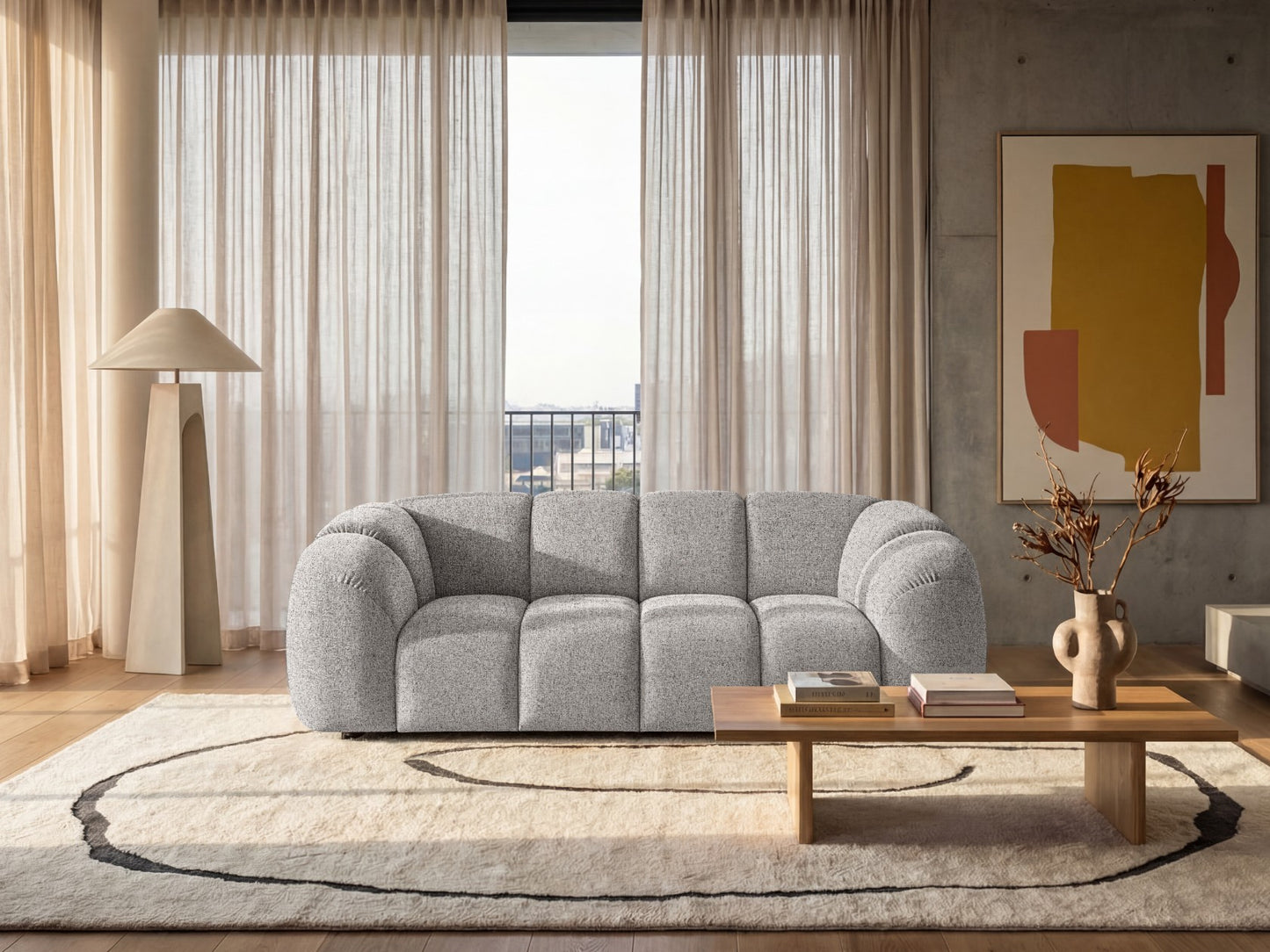 Design Sofa MALI 3-Sitzer Stoff Puente 06 Hellgrau – Cloud Design 240cm