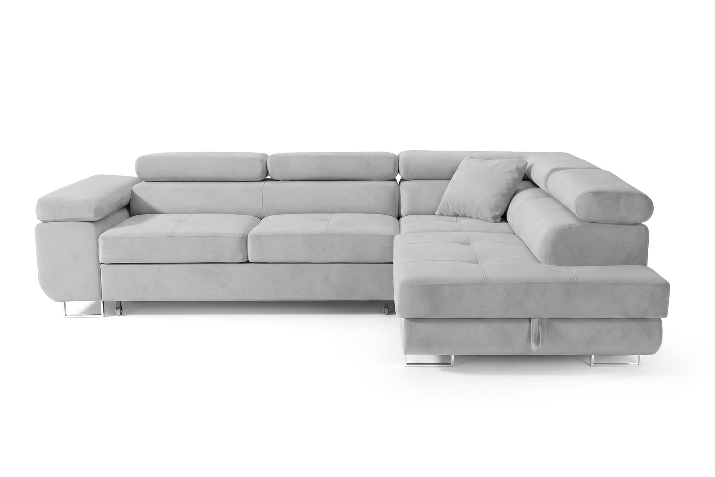 Ecksofa Luca L-Form Hellgrau Stoff Element 24 Rechte Ottomane mit Schlaffunktion & Bettkasten