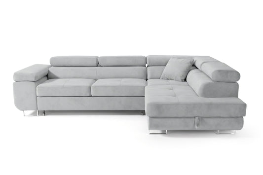 Ecksofa Luca L-Form Hellgrau Stoff Element 24 Ottomane rechts mit Schlaffunktion & Bettkasten
