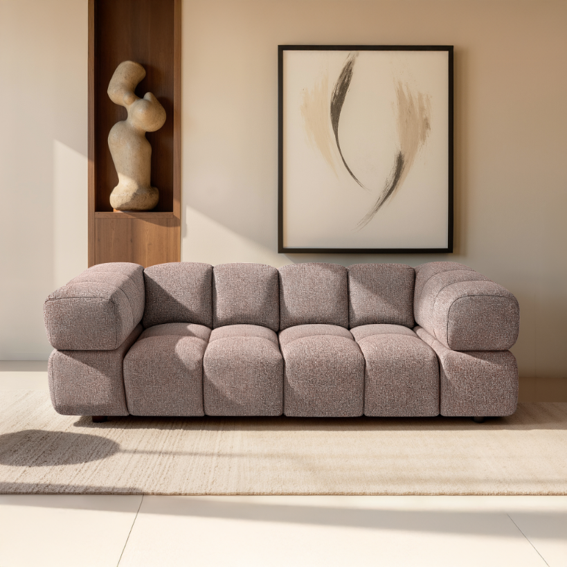 Design-Sofa 3-Sitzer TONDO PUENTE 68 – Strukturstoff in Bouclé-Optik – Wellenformiges Design – Puderrosa