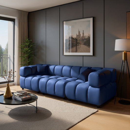Tondo 4S Design Sofa Modulare Bubble Couch 4-Sitzer Samt Bluvel 86 Dunkelblau