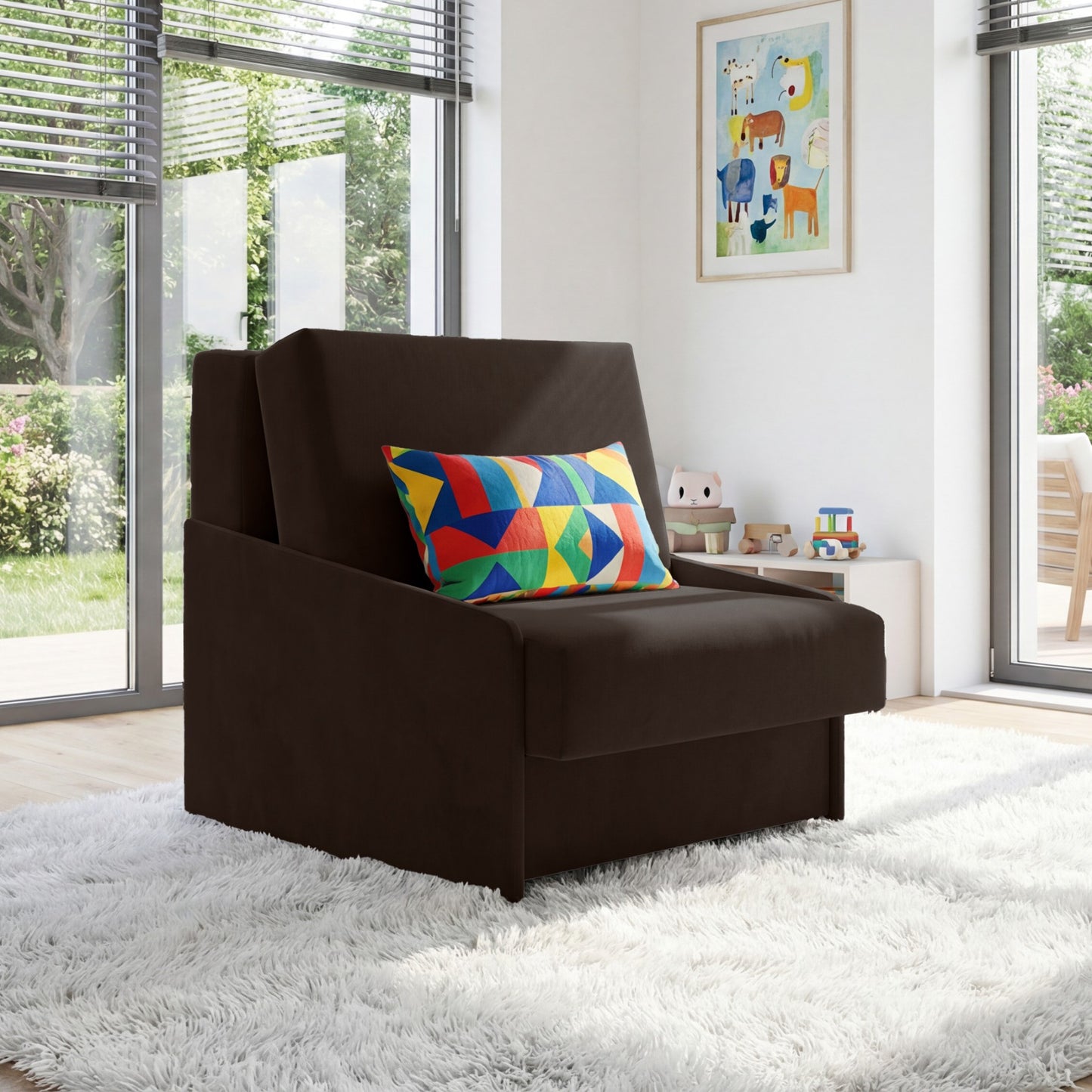 Jupiter Schlafsessel mit Bettkasten & Schlaffunktion 90x105 cm Samt-Velvet Braun
