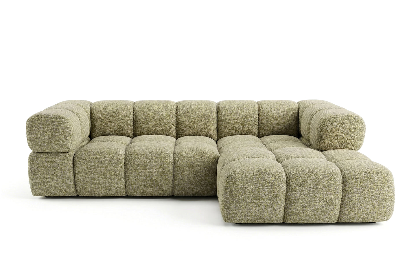 Ecksofa AVERRO 280x150 cm Puente 41 Senfgelb Ottomane RECHTS – Modernes Bubble-Sofa mit weichem Chenille-Strukturstoff