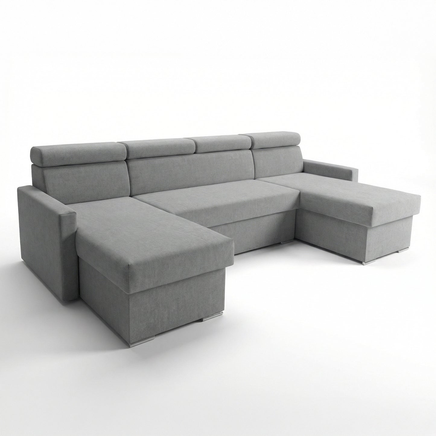 Vega U Ecksofa nach Maß | Breite anpassbar | Schlaffunktion 2 Bettkästen U-Form verstellbare Kopfstützen Samt-Stoff Best 305x151 cm (Stahlfarbe)