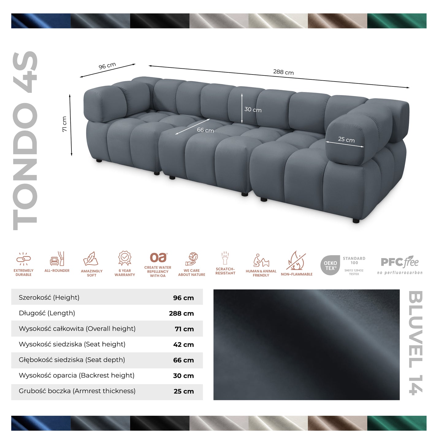 Tondo 4S Design Sofa Modulares Bubble Couch 4-Sitzer Samt Bluvel 14 Grau