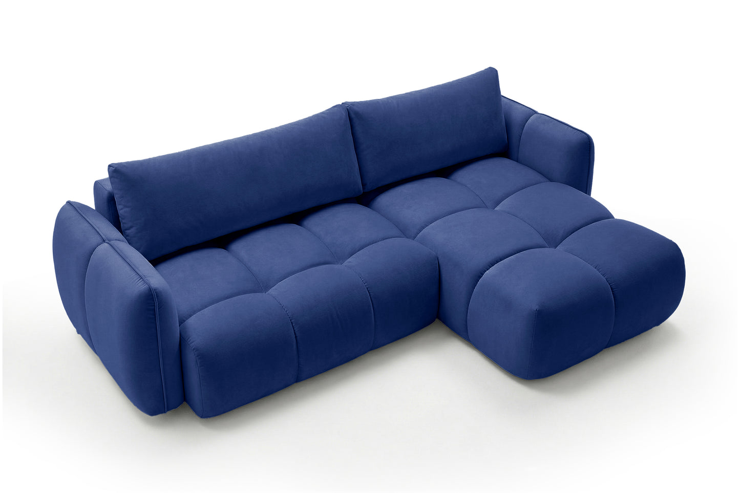 Ecksofa BELVEO mit Schlaffunktion und Bettkasten L-Form Ausrichtung Rechts Stoff Bluvel 86 Dunkelblau