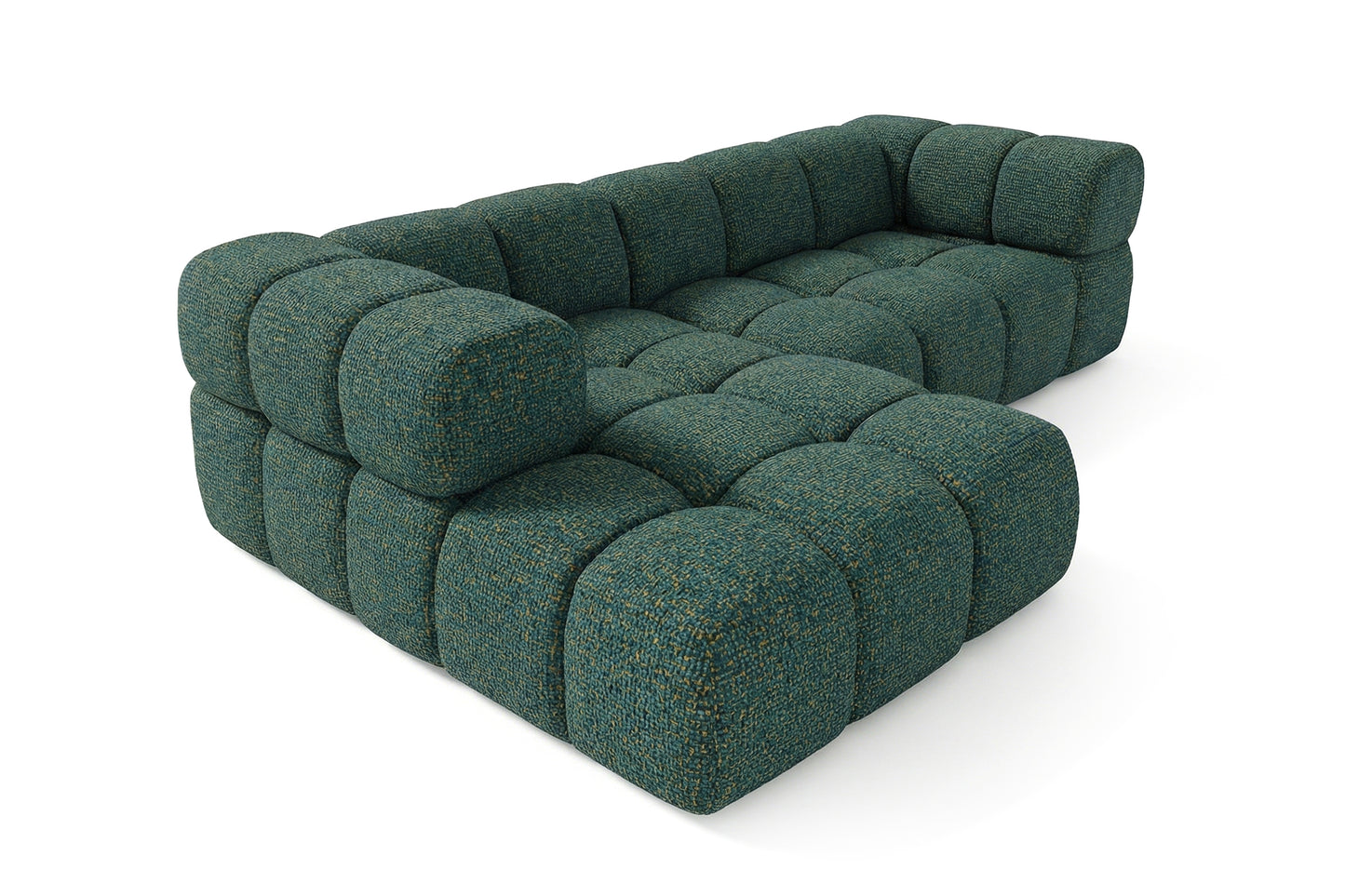 Ecksofa AVERRO 280x150 cm Puente 37 Dunkelgrün Ottomane Links – Modernes Bubble-Sofa mit weichem Chenille-Strukturstoff