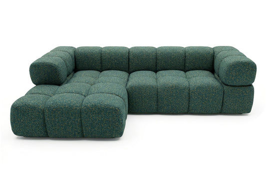 Ecksofa AVERRO 280x150 cm Puente 37 Dunkelgrün Ottomane Links – Modernes Bubble-Sofa mit weichem Chenille-Strukturstoff