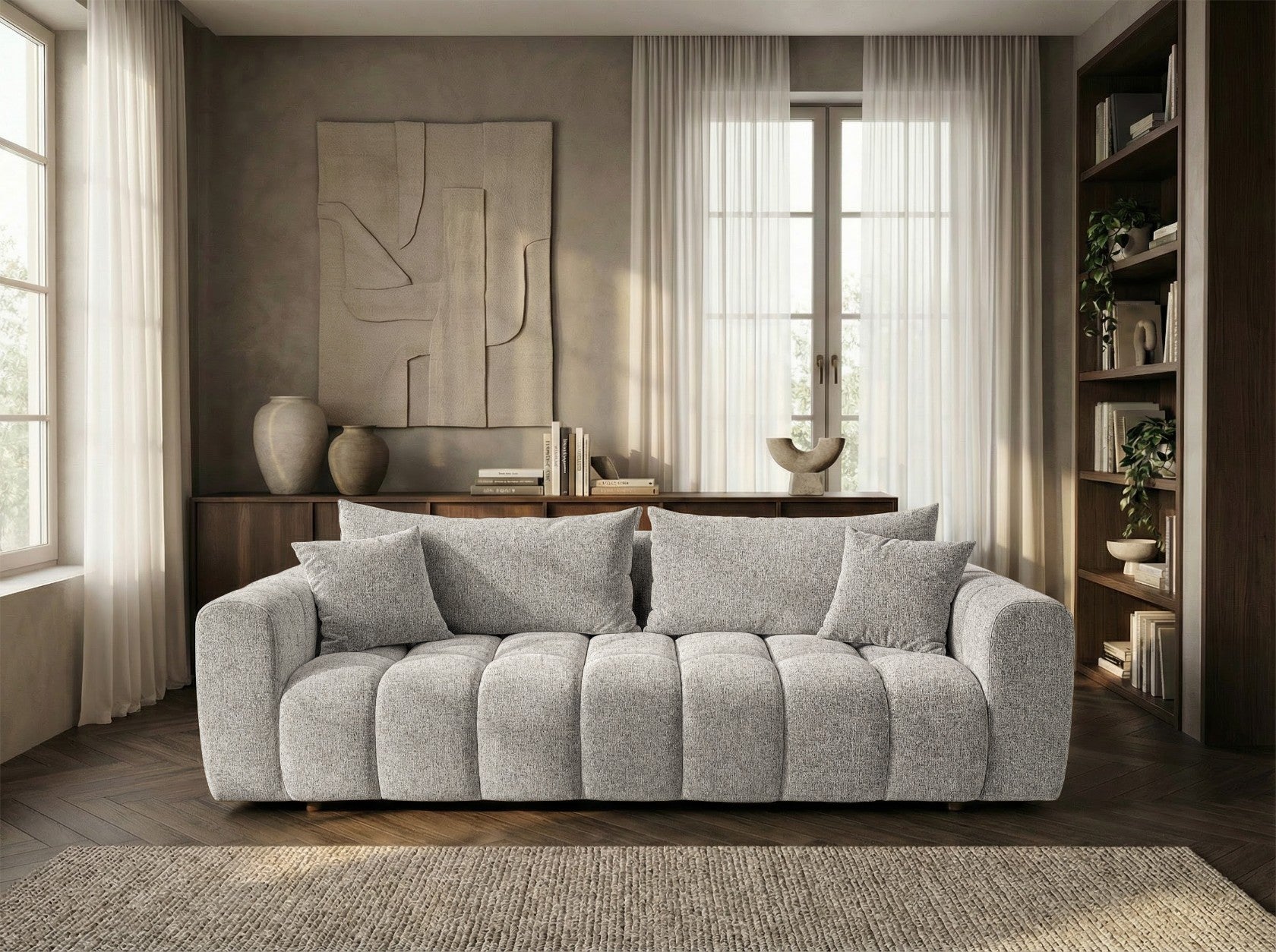 Schlafsofa COSMO 240cm HR-Schaum Strukturstoff Puente 06 Hellgrau