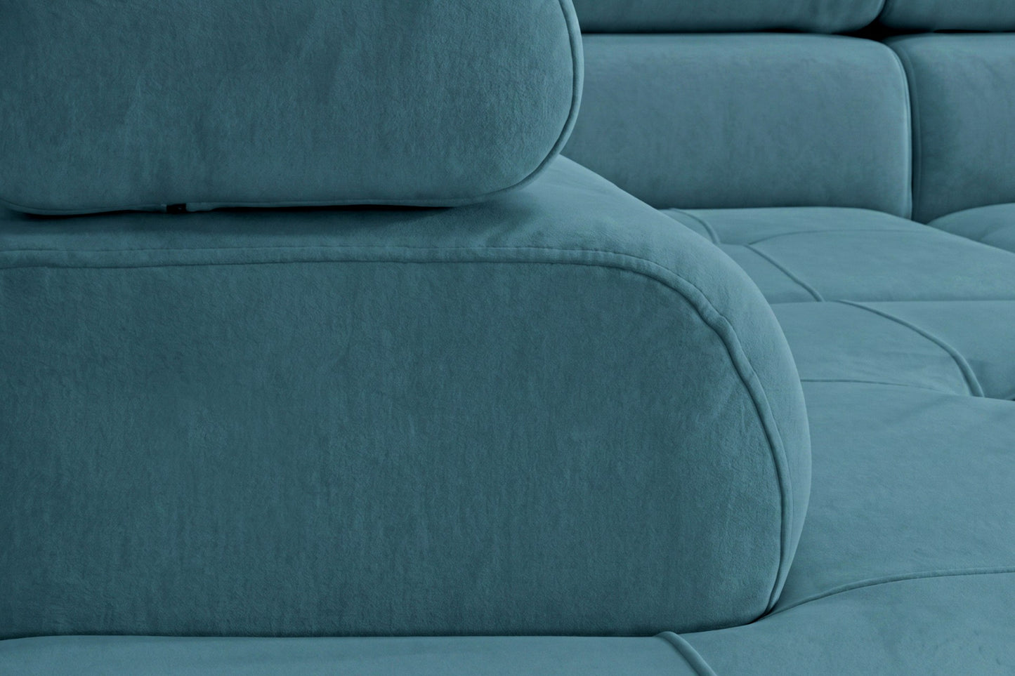 Ecksofa Luca L-Form Türkis Stoff Element 14 Links Ottomane mit Schlaffunktion & Bettkasten