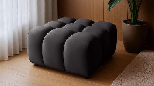 Design Sitzpouf Tondo 96x96 cm – Luxus-Hocker Samt Bluvel 19 Schwarz – Moderner Bubble-Look – Premium Polsterhocker mit HR-Schaum