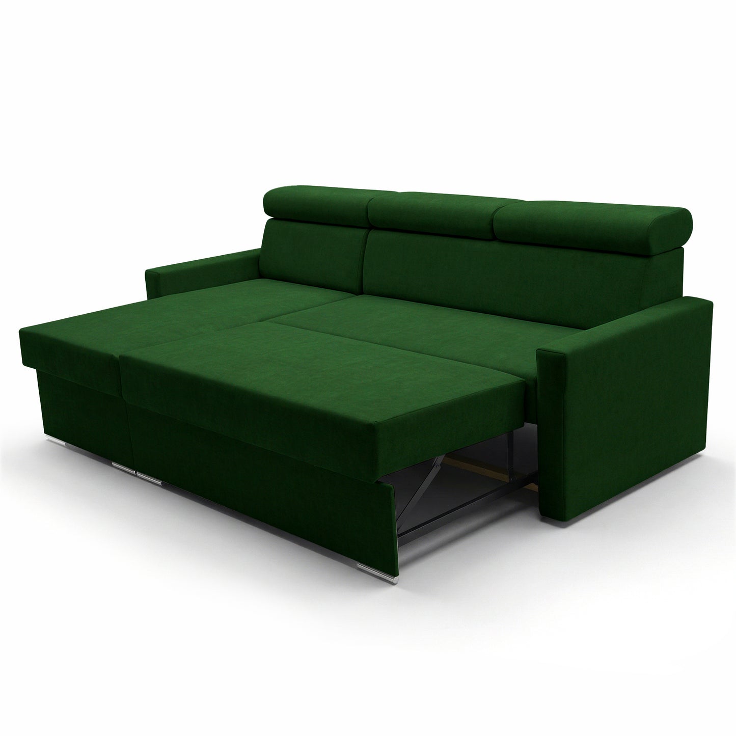 Ecksofa Vega L mit Schlaffunktion & Bettkasten – Samtstoff Best Flaschengrün – Zero-Wall Design Wandbündig – L-Form Sofa Freistehend Flaschengrün