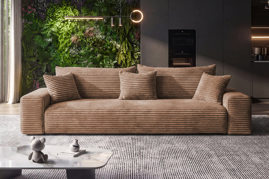 Sofa CORDO von Sofiland – Schlafsofa mit Bettkasten, Cord-Sofa 265x105 cm, Hellbraun 56