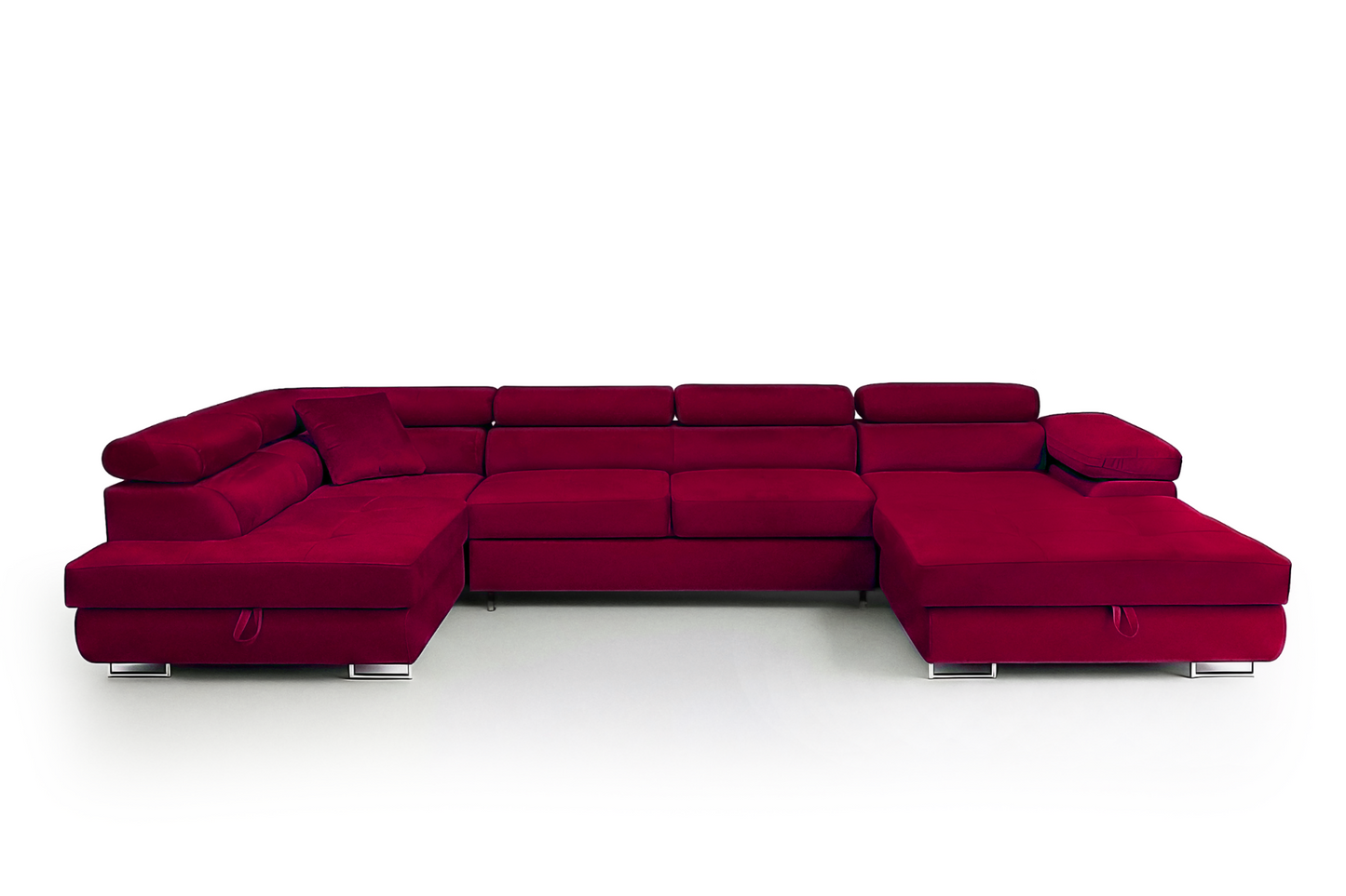 Wohnlandschaft Aller U Monolith XXL-Ecksofa mit Schlaffunktion und zwei Bettkästen in Rot, linke Seite