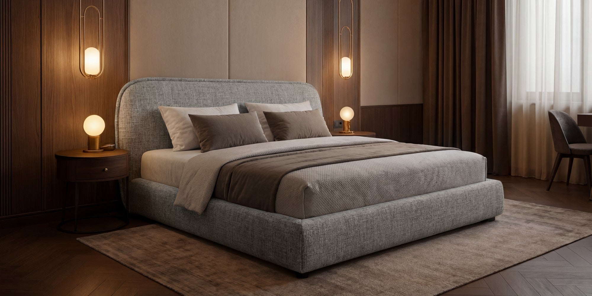 Polsterbett NORDICA 140x200 cm Tracy 14 Dunkelgraubraun– Modernes Design-Bett mit abgerundetem Kopfteil & Lattenrost