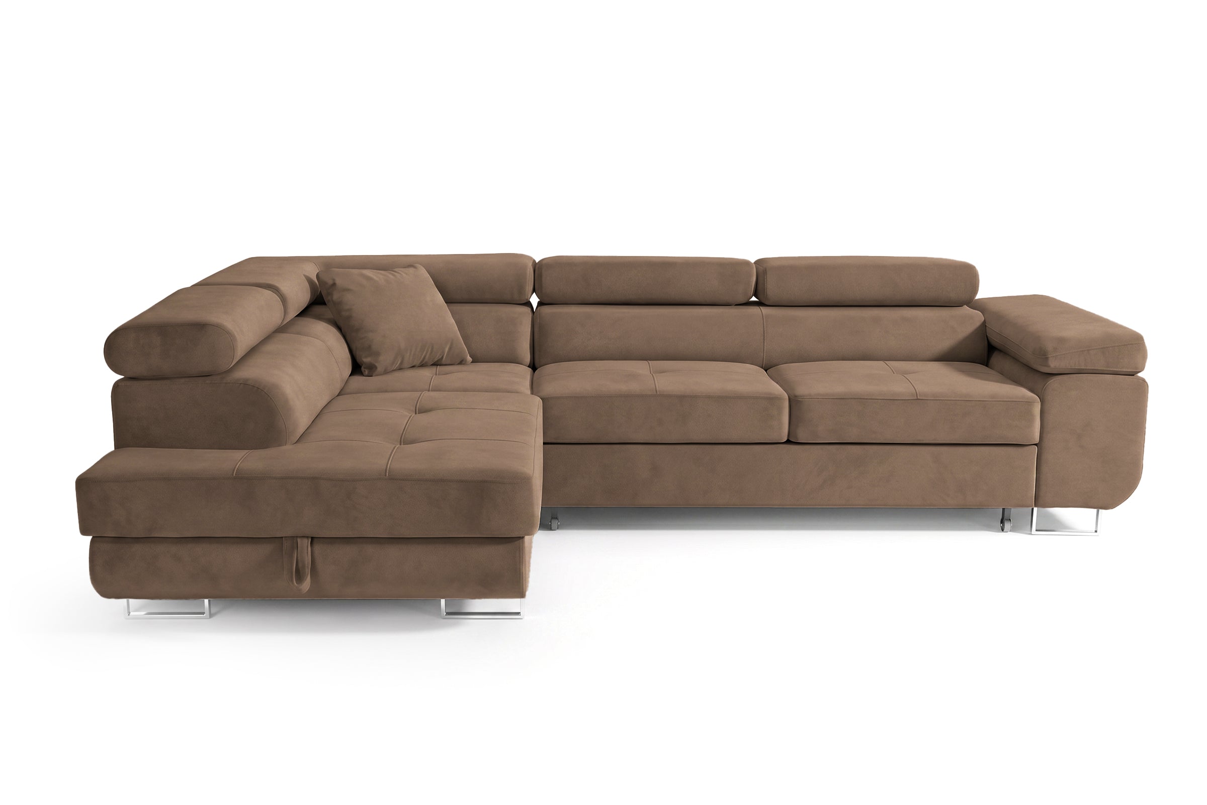 Ecksofa Luca L-Form Braun Stoff Element 05 Linke Ottomane mit Schlaffunktion & Bettkasten