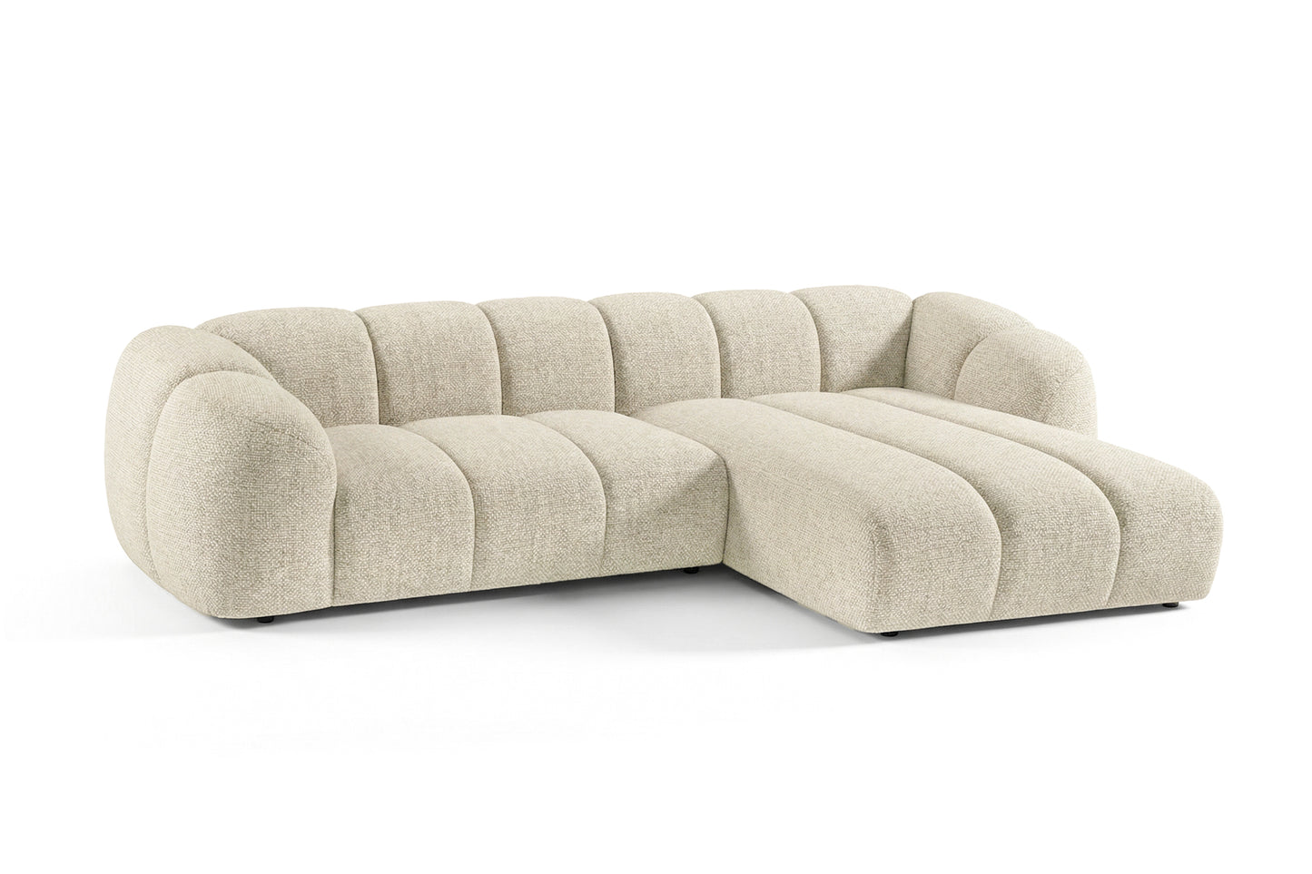 Mali Design Ecksofa 280x150 cm | L-Form Couch in Premium Puente-Strukturstoff |03 Cremeweiß| Ottoman Rechts