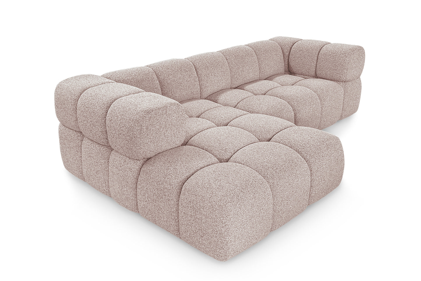 Ecksofa AVERRO 280x150 cm Puente 68 Altrosa  Ottomane Links – Modernes Bubble-Sofa mit weichem Chenille-Strukturstoff