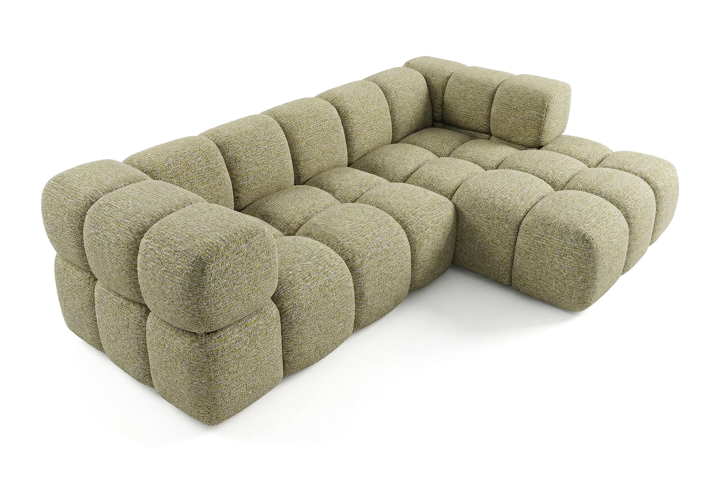 Ecksofa AVERRO 280x150 cm Puente 41 Senfgelb Ottomane RECHTS – Modernes Bubble-Sofa mit weichem Chenille-Strukturstoff