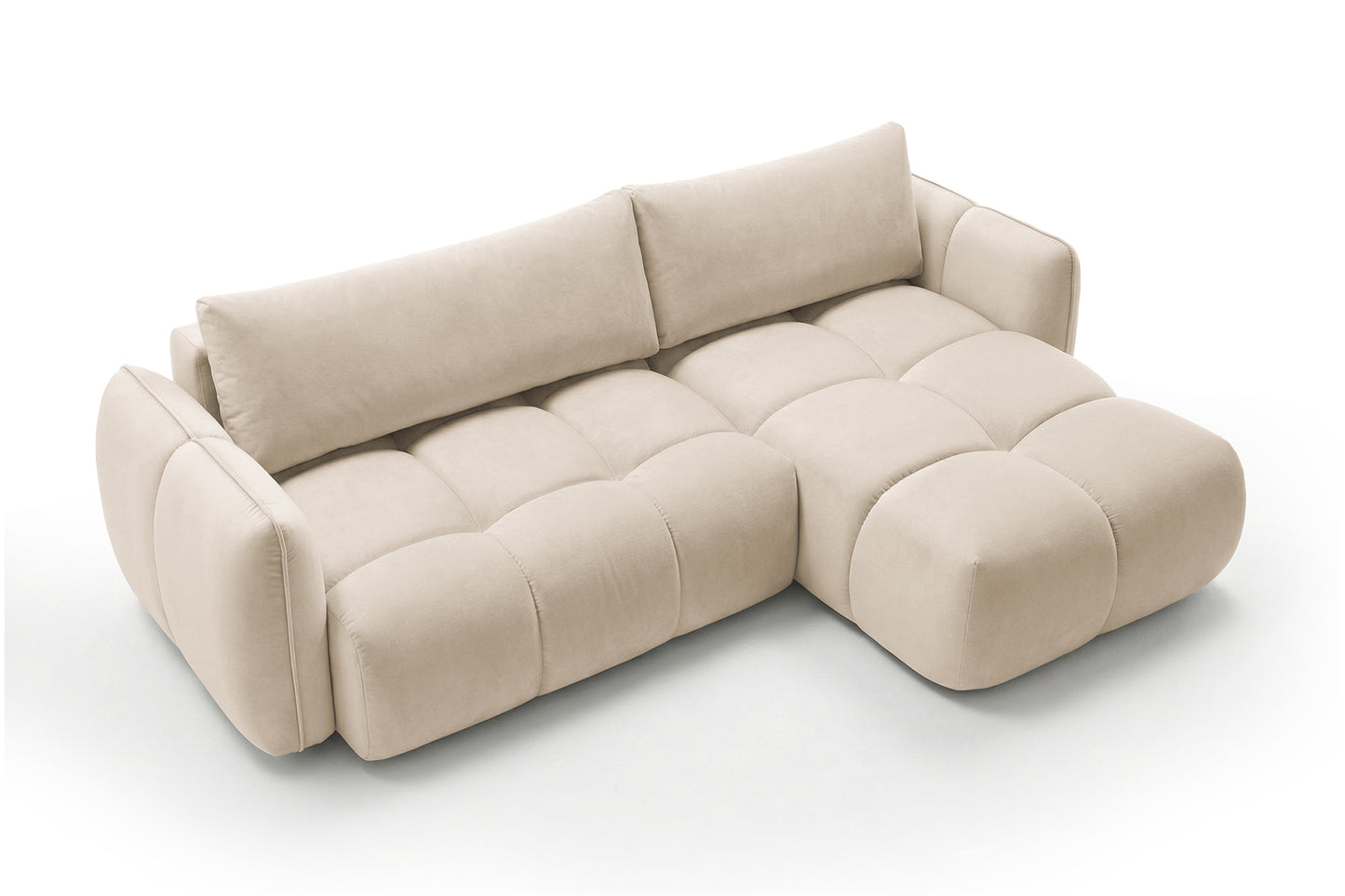 Ecksofa BELVEO mit Schlaffunktion und Bettkasten L-Form Ausrichtung Rechts Stoff Bluvel 22 Beige