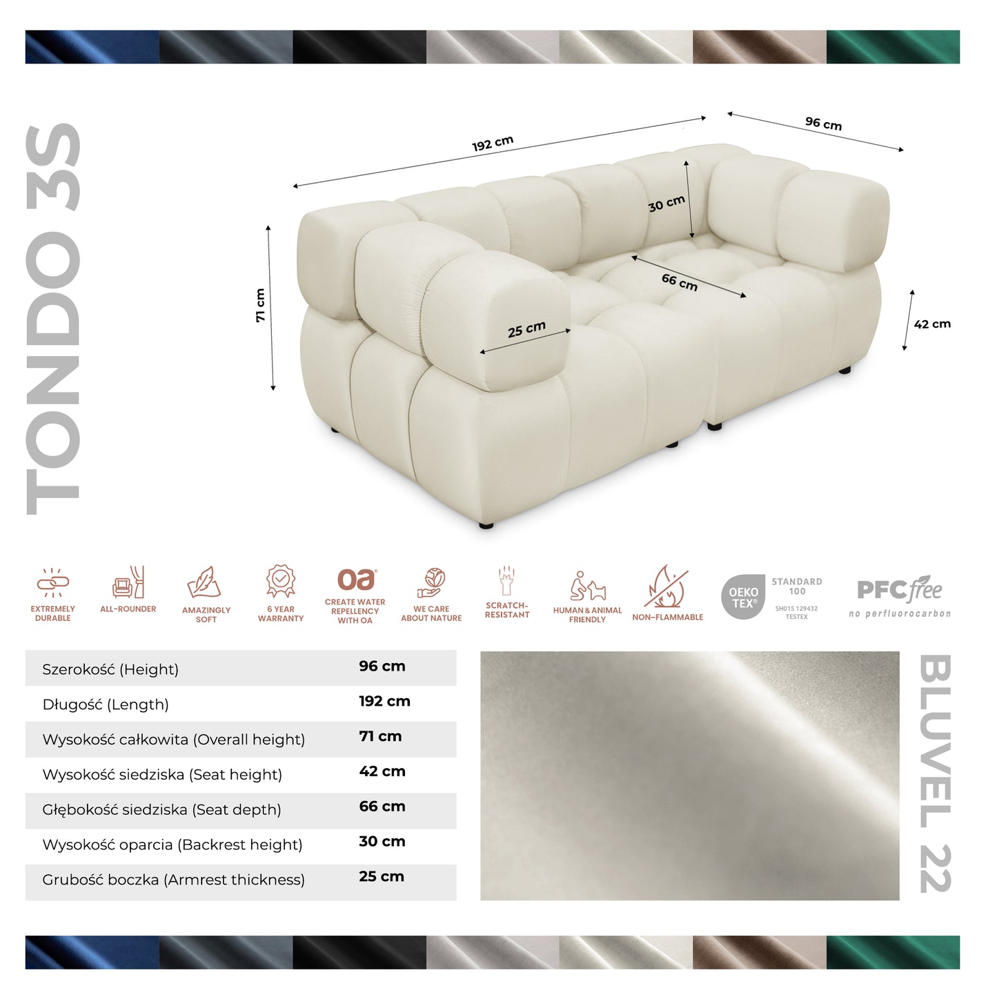 Sofa Tondo 3-Sitzer Bluvel 22 beige