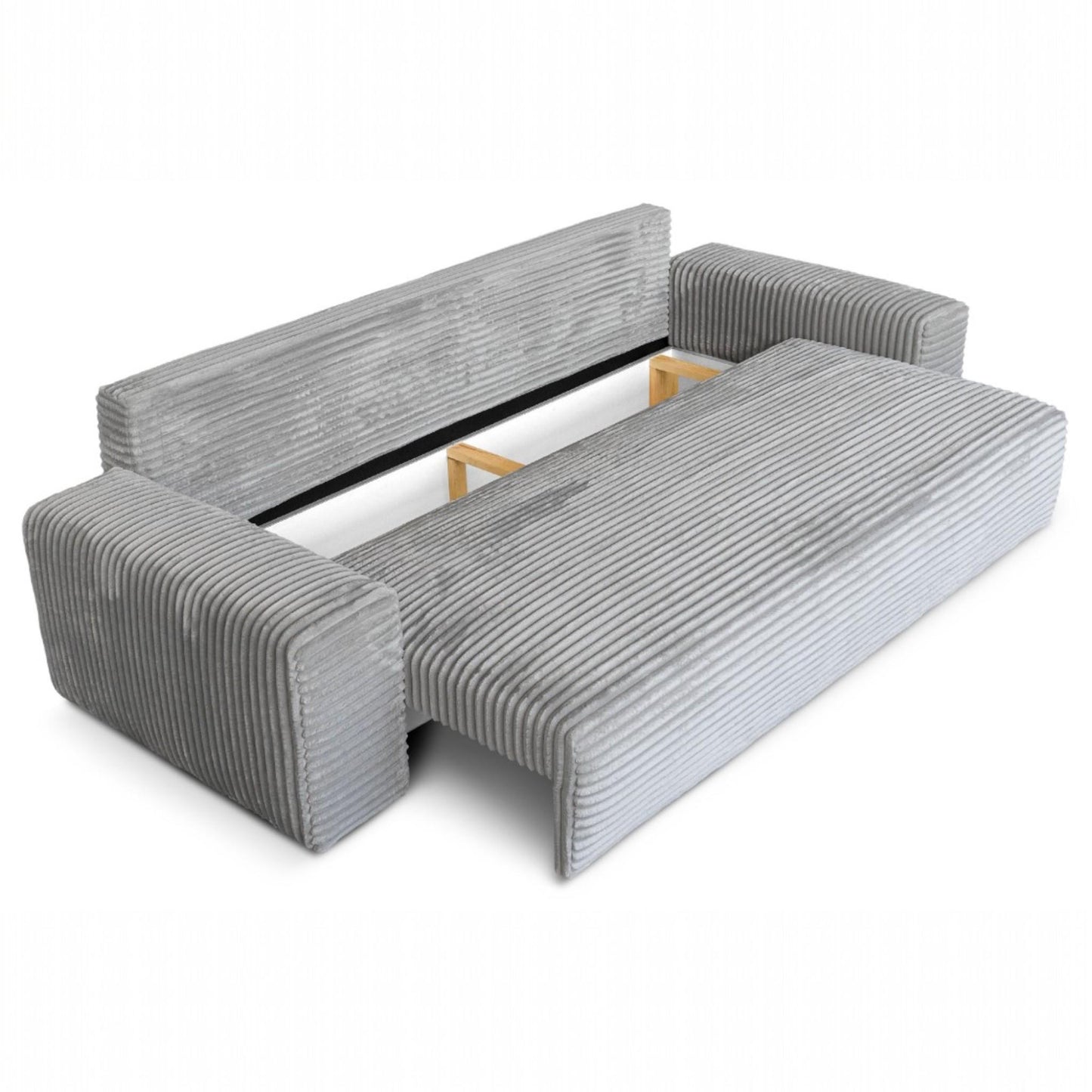 3-Sitzer-Schlafsofa 265 × 105 cm hellgrau mit Stauraum, Stoff: hellgrauer Cord – Cordo