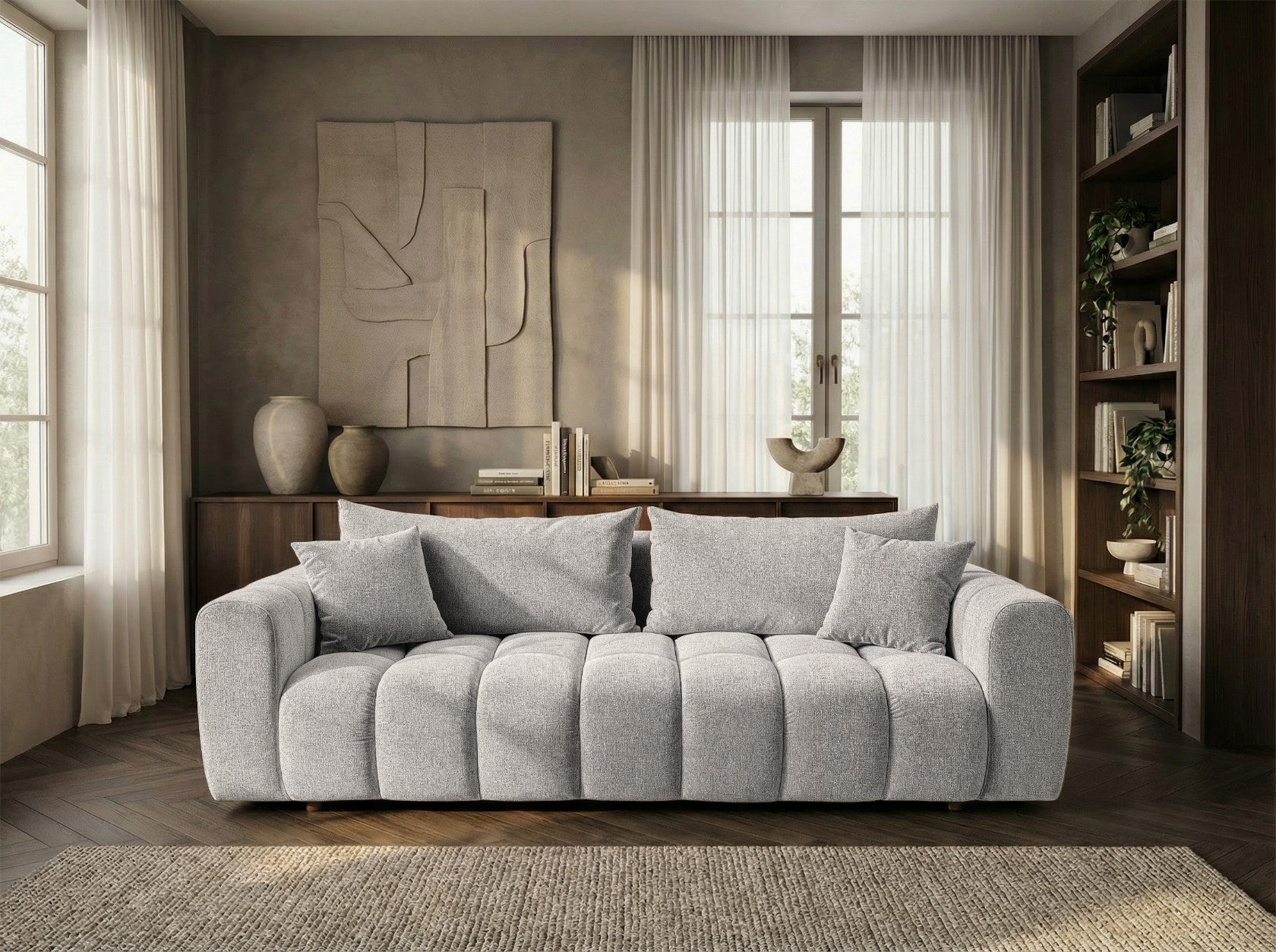 Schlafsofa COSMO 240cm HR-Schaum Strukturstoff Puente 09 Beigegrau