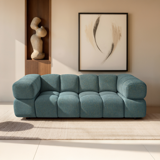 Design-Sofa 3-Sitzer TONDO PUENTE 37 – Strukturgewebe in Bouclé-Optik – gewelltes Design – Grün