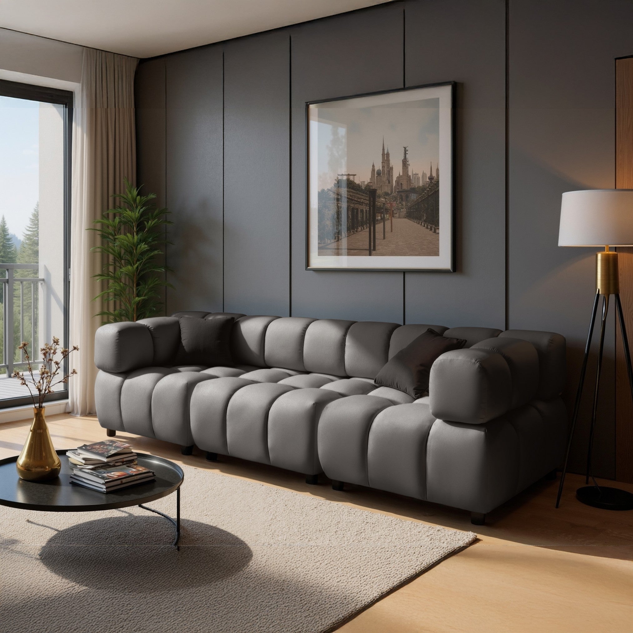 Tondo 4S Design Sofa Modulares Bubble Couch 4-Sitzer Samt Bluvel 14 Grau