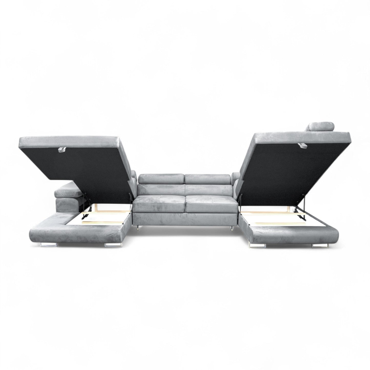 Sofiland Aller XXL U-Form Ecksofa rechts mit Schlaffunktion, Couchgarnitur mit 2 Bettkästen, Wohnzimmersofa Hellgrau MONOLITH 84, Sofa, Bettsofa