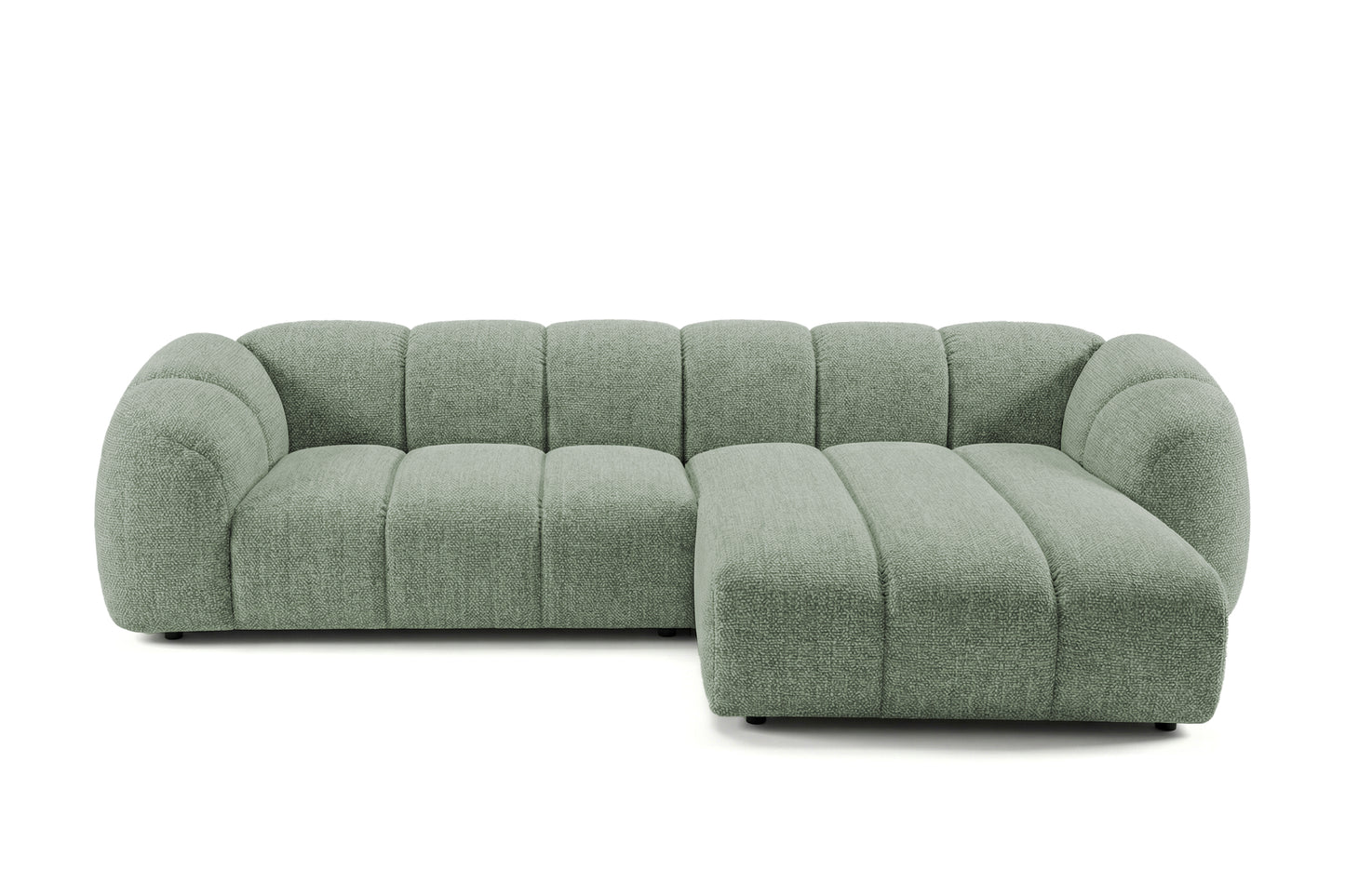 Mali Design Ecksofa 280x150 cm | L-Form Couch in Premium Puente-Strukturstoff |33 Salbeigrün |Ottoman Rechts