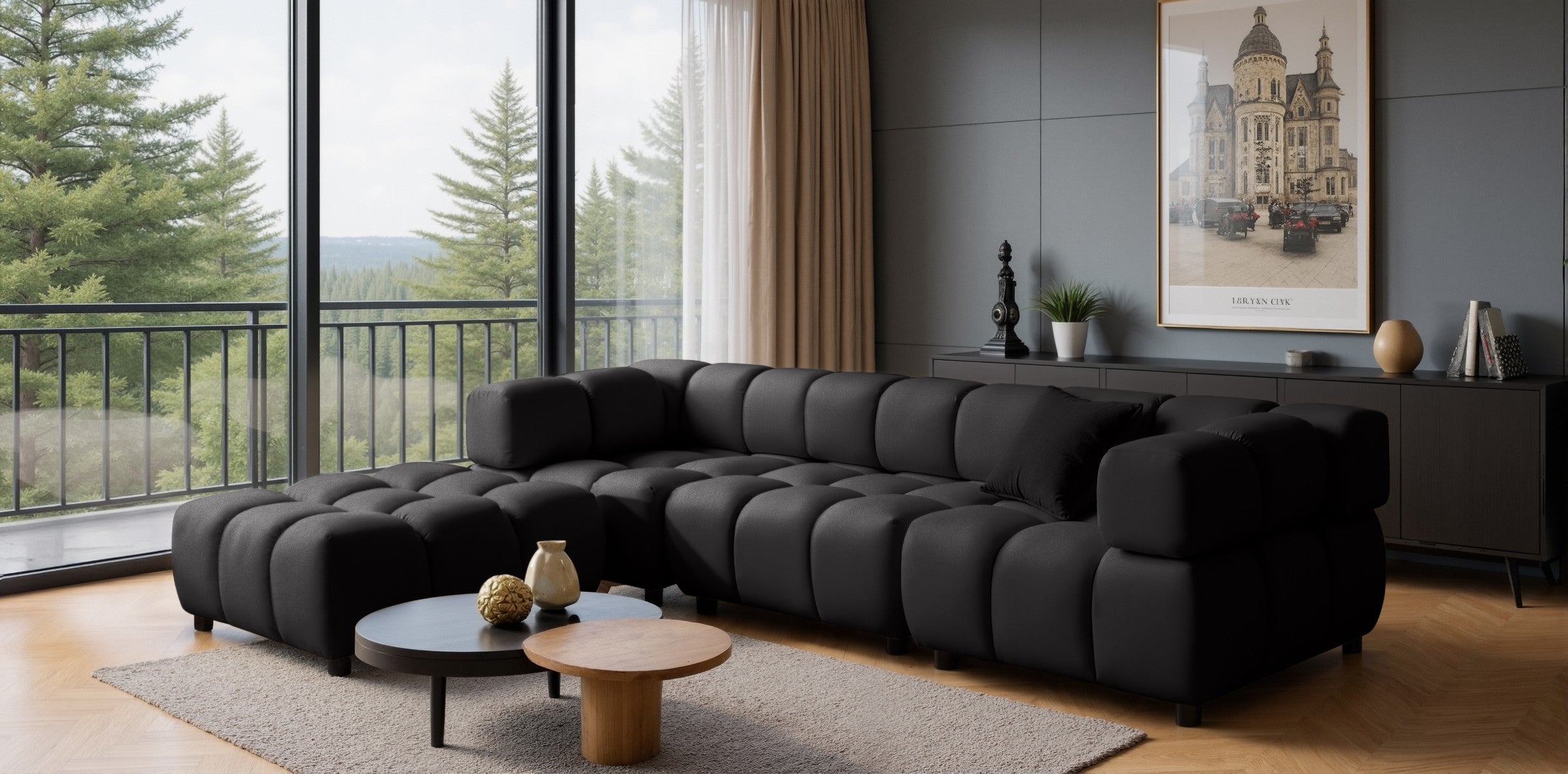 Ecksofa TONDO LC/RC 192x288cm Bluvel 19 Schwarz