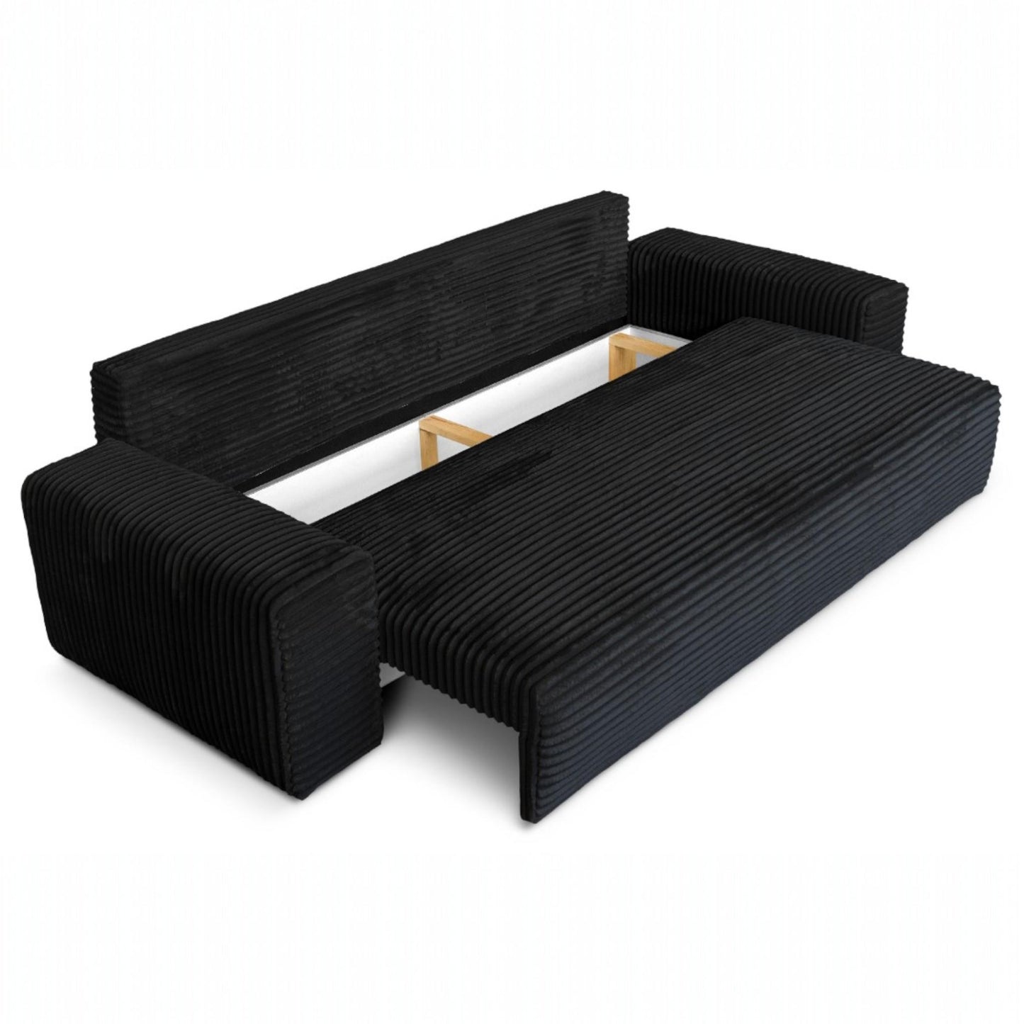 Sofa CORDO von Sofiland - Schlafsofa mit Bettkasten, Cord-Sofa 265x105 cm, Schwarz
