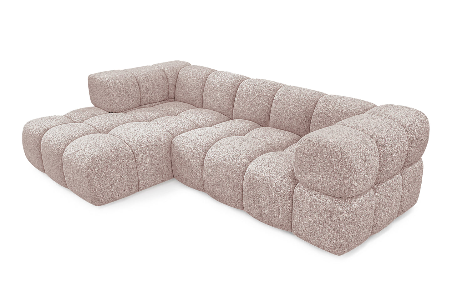 Ecksofa AVERRO 280x150 cm Puente 68 Altrosa  Ottomane Links – Modernes Bubble-Sofa mit weichem Chenille-Strukturstoff