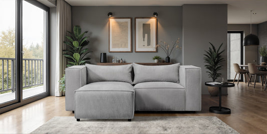 Ecksofa MODULO 210x185 cm Modulsofa Lincoln 86 Grau – Kompaktes Design mit weichem Breitcord-Stoff