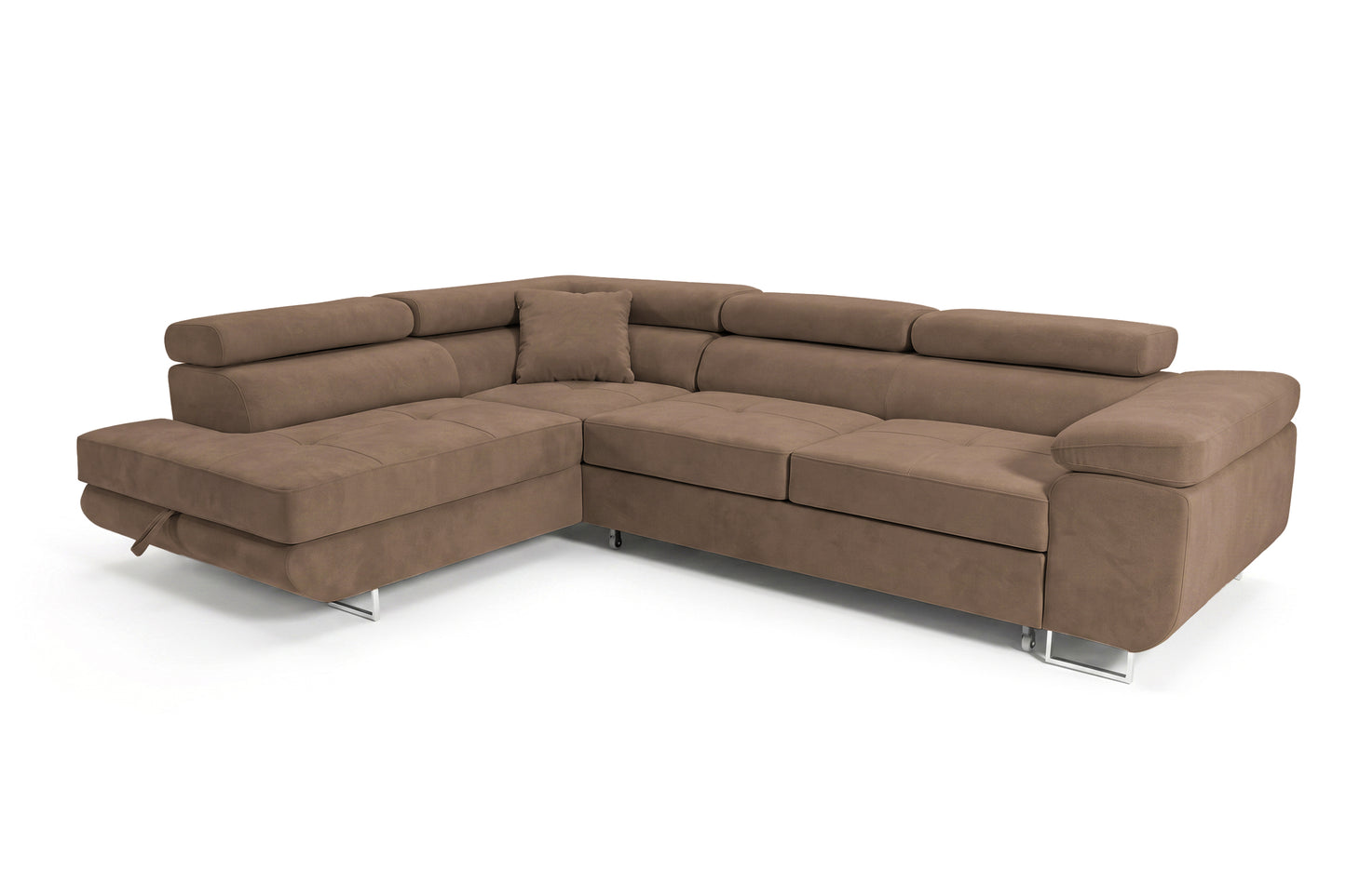 Ecksofa Luca L-Form Braun Stoff Element 05 Linke Ottomane mit Schlaffunktion & Bettkasten