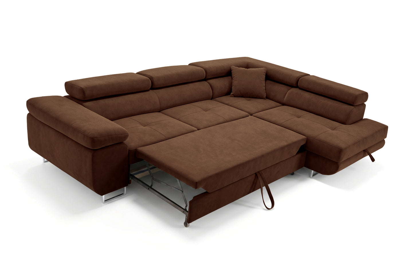 Ecksofa Luca L-Form Dunkelbraun Stoff Element 25 Rechte Ottomane mit Schlaffunktion & Bettkasten