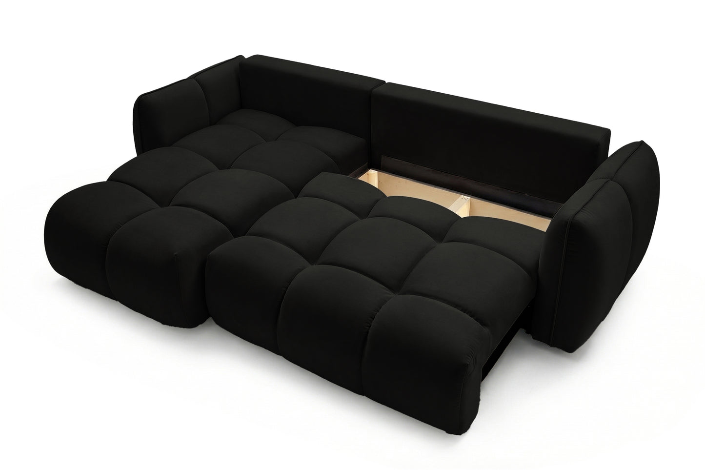 Ecksofa BELVEO mit Schlaffunktion und Bettkasten L-Form Ausrichtung Links Stoff Bluvel 19 Schwarz