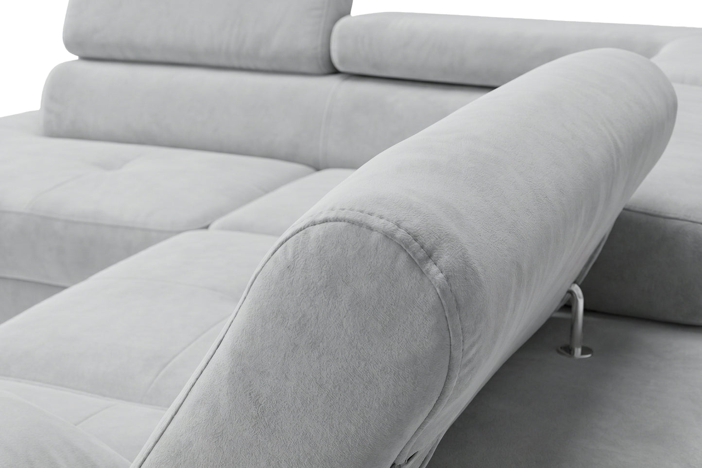 Ecksofa Luca L-Form Hellgrau Stoff Element 24 Rechte Ottomane mit Schlaffunktion & Bettkasten
