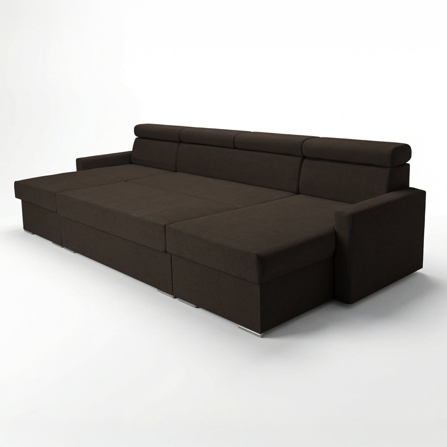 Vega U-Sofa nach Maß | Breite anpassbar | Schlaffunktion 2 Bettkästen U-Form verstellbare Kopfstützen Samtstoff Best 305x151 cm (Bronze)